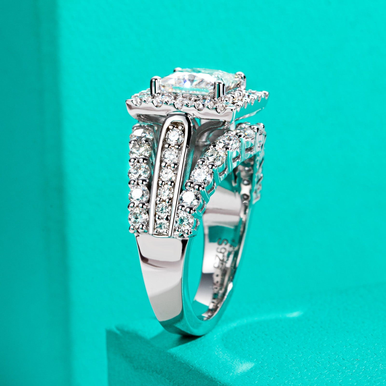 Princess Cut Halo Moissanite Engagement Ring (3.88 cttw)