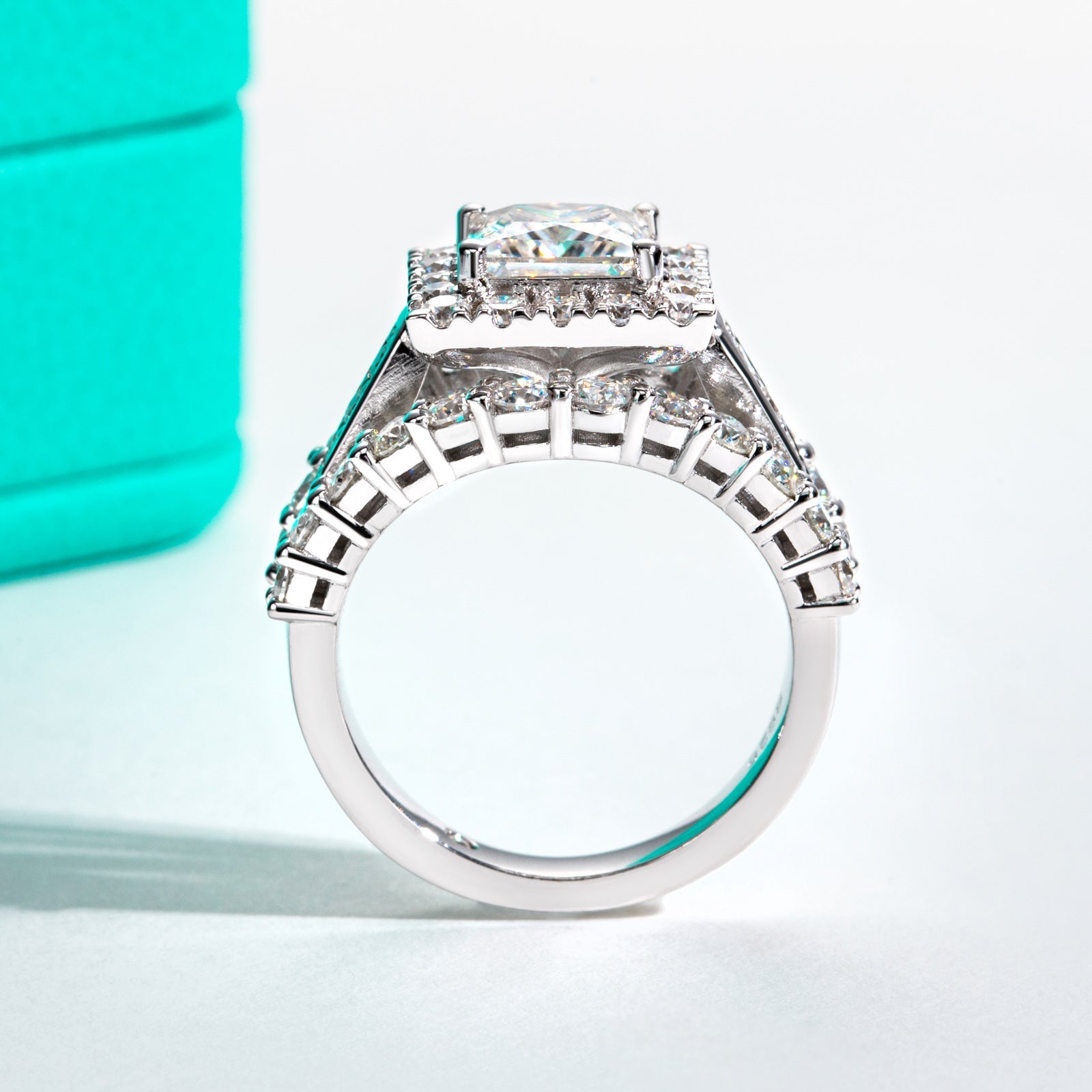 Princess Cut Halo Moissanite Engagement Ring (3.88 cttw)