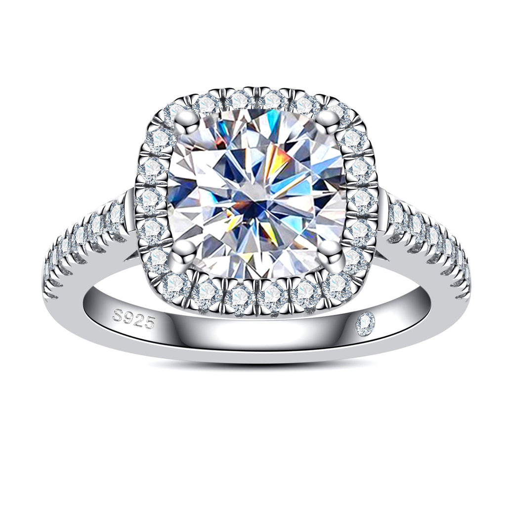 Cushion Cut Halo Moissanite Engagement Ring (3.96 cttw)