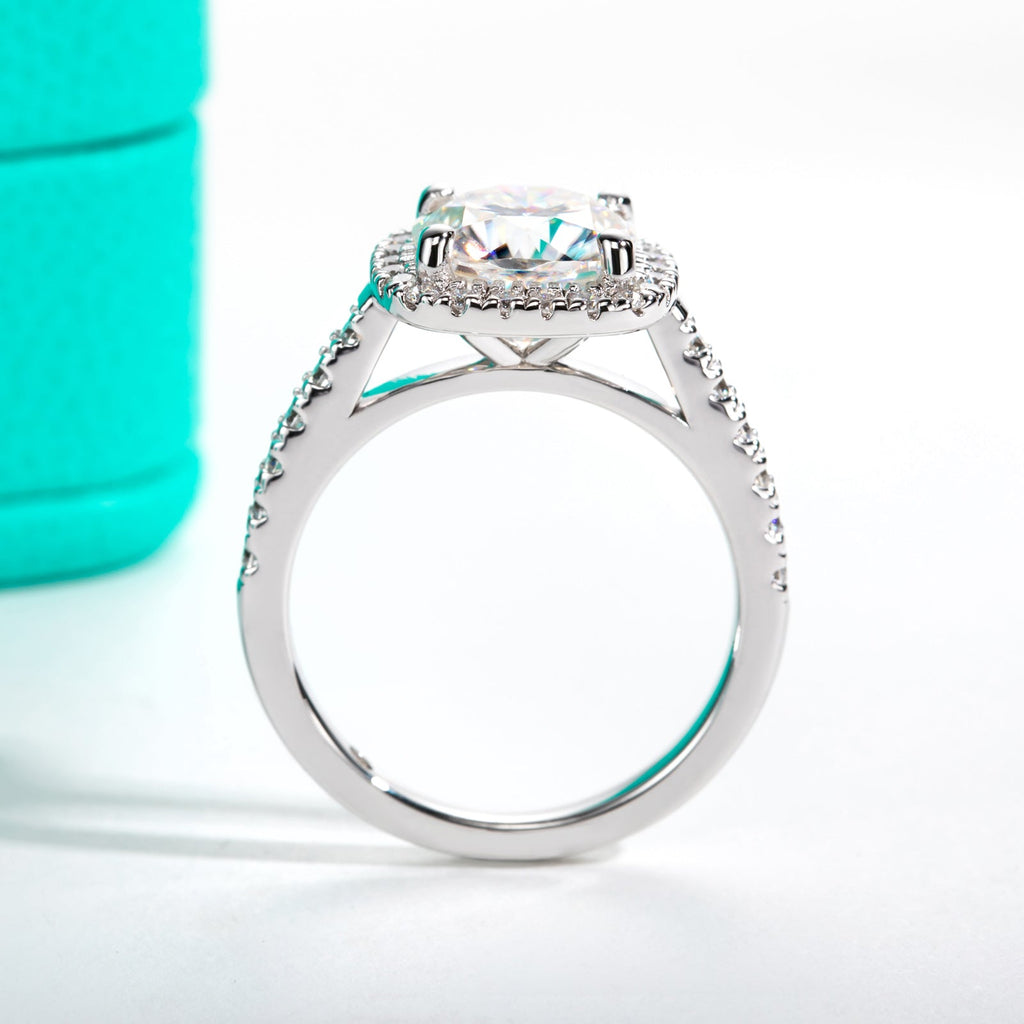 Cushion Cut Halo Moissanite Engagement Ring (3.96 cttw)