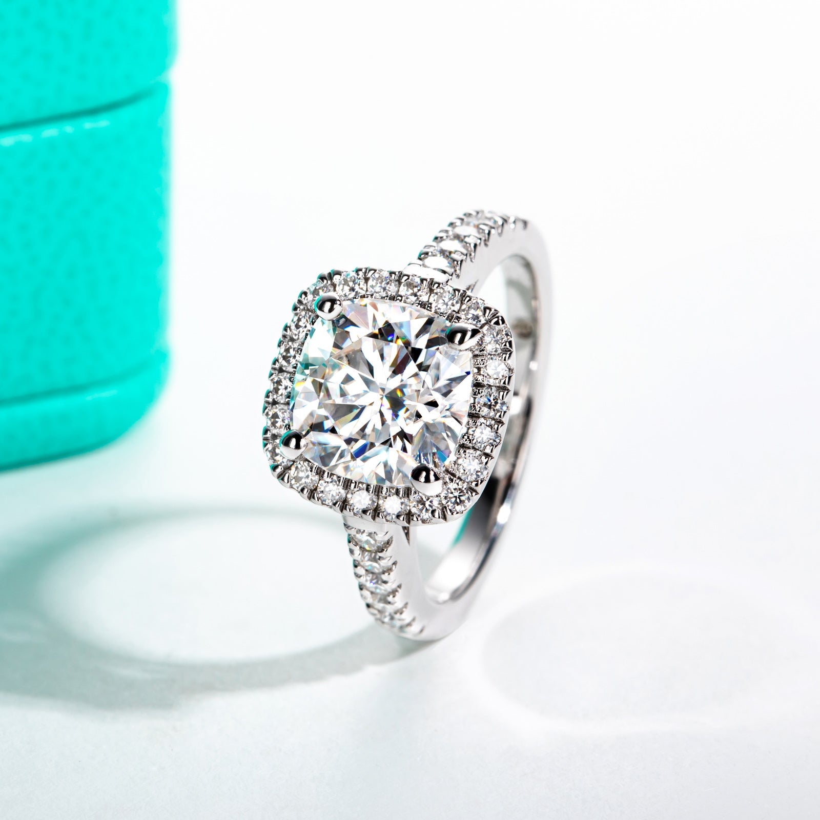 Cushion Cut Halo Moissanite Engagement Ring (3.96 cttw)