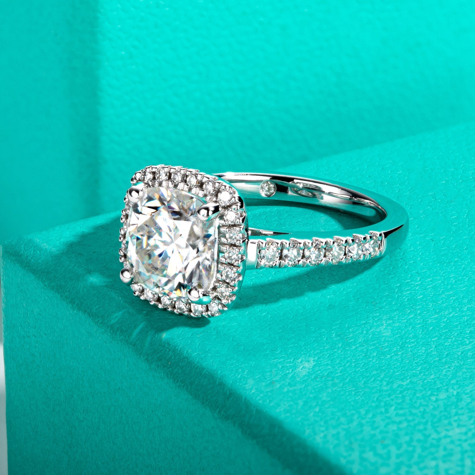 Cushion Cut Halo Moissanite Engagement Ring (3.96 cttw)