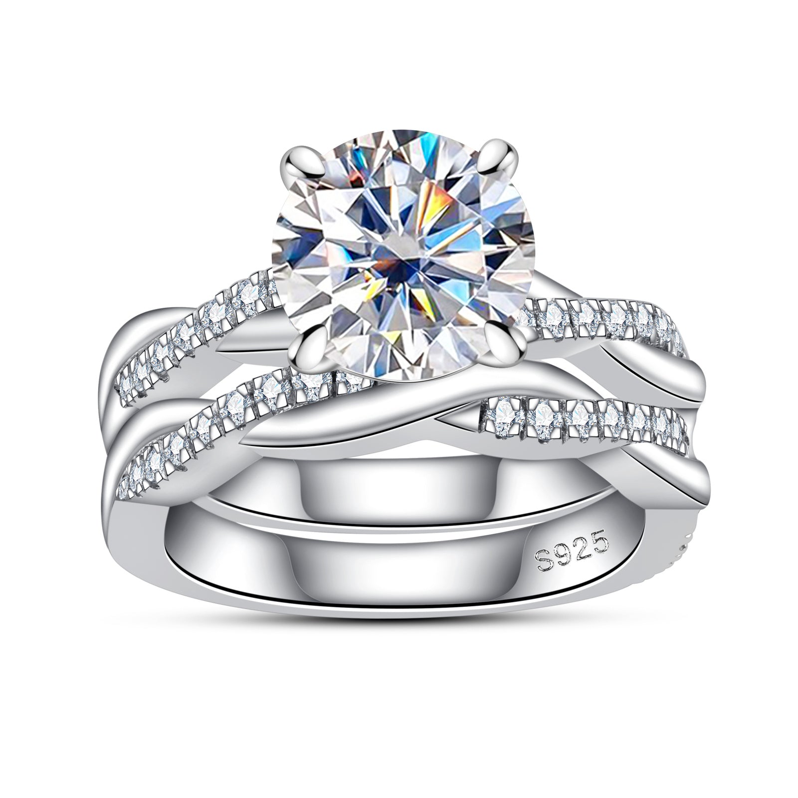 Round Cut Moissanite Engagement Ring Bridal Set (3.38 cttw)
