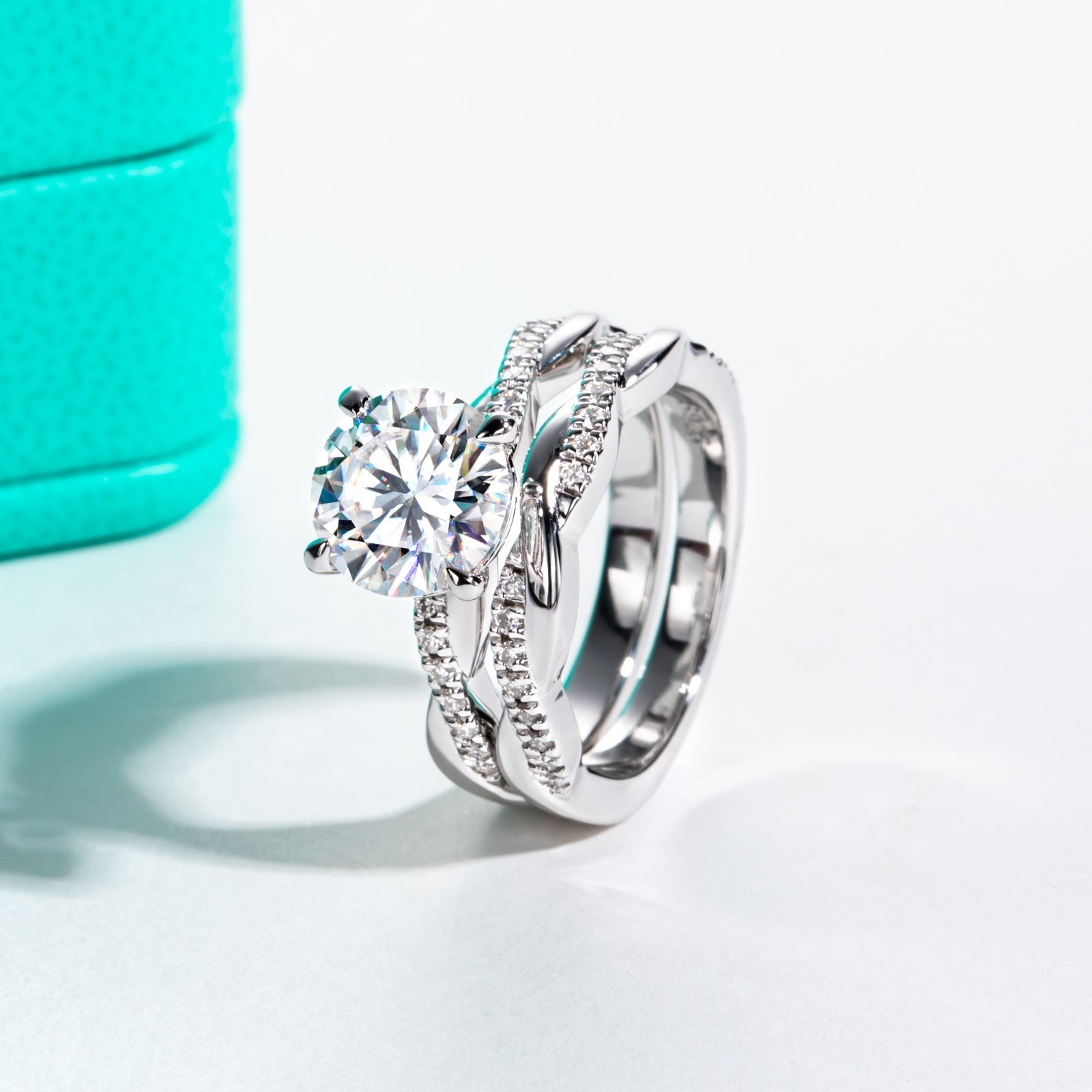 Round Cut Moissanite Engagement Ring Bridal Set (3.38 cttw)