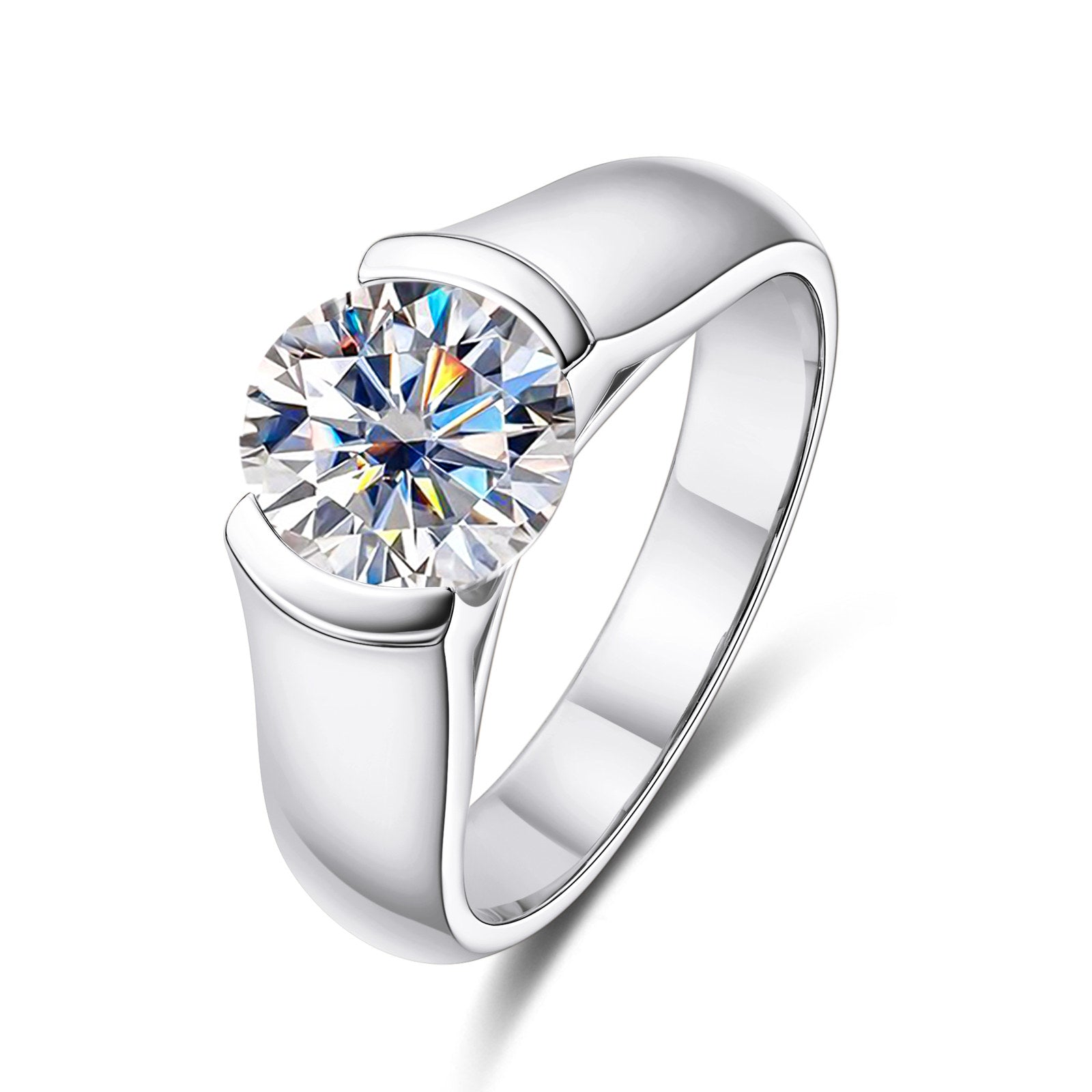 Round Cut Tension Moissanite Engagement Ring (2/3 ct)