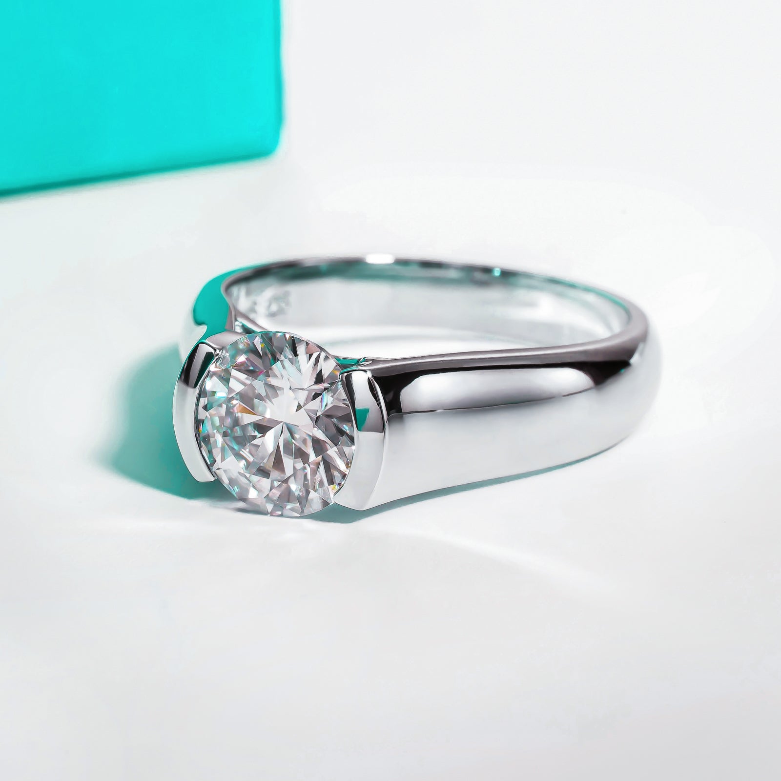 Round Cut Tension Moissanite Engagement Ring (2/3 ct)