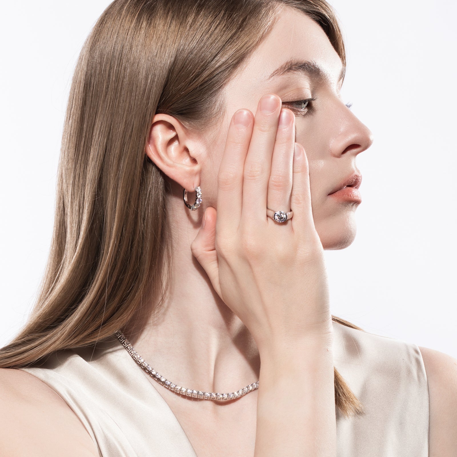 Round Cut Tension Moissanite Engagement Ring (2/3 ct)