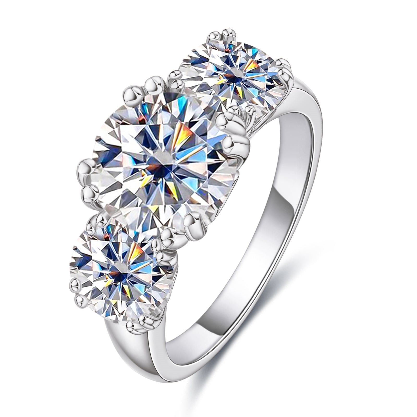 Round Cut 3 Stone Moissanite Engagement Ring (5 cttw)