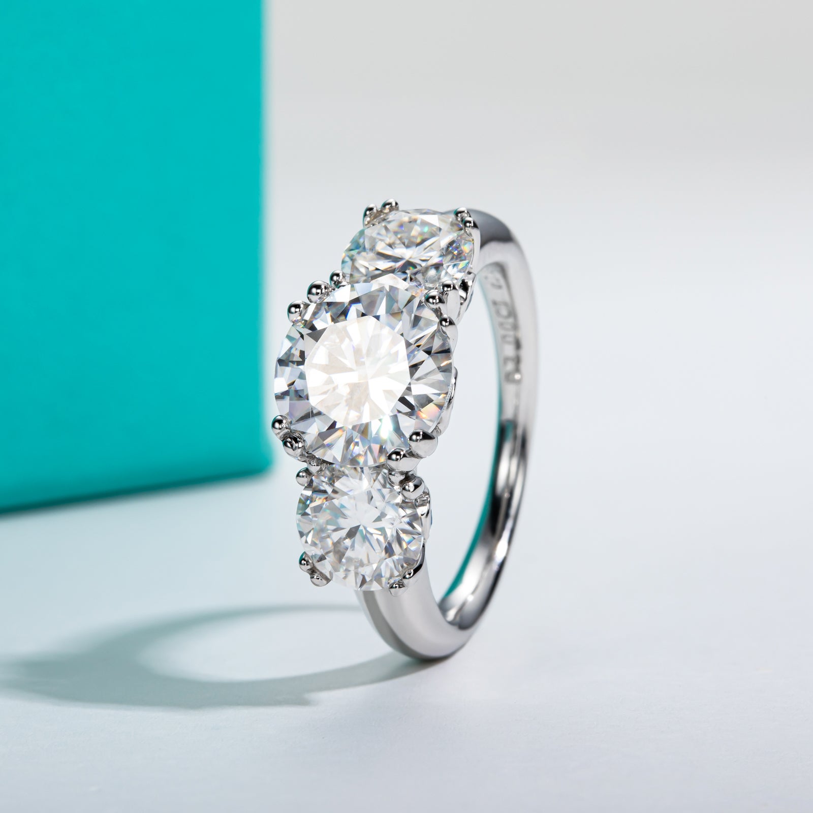 Round Cut 3 Stone Moissanite Engagement Ring (5 cttw)