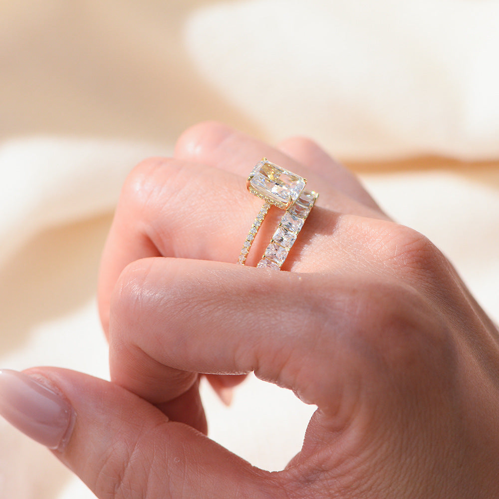 S925 Sterling Silver Square Cut 5A Cubic Zirconia Ring Set for Women, Minimalist Stackable Diamond Rings, Trendy Aesthetic Jewelry Gift