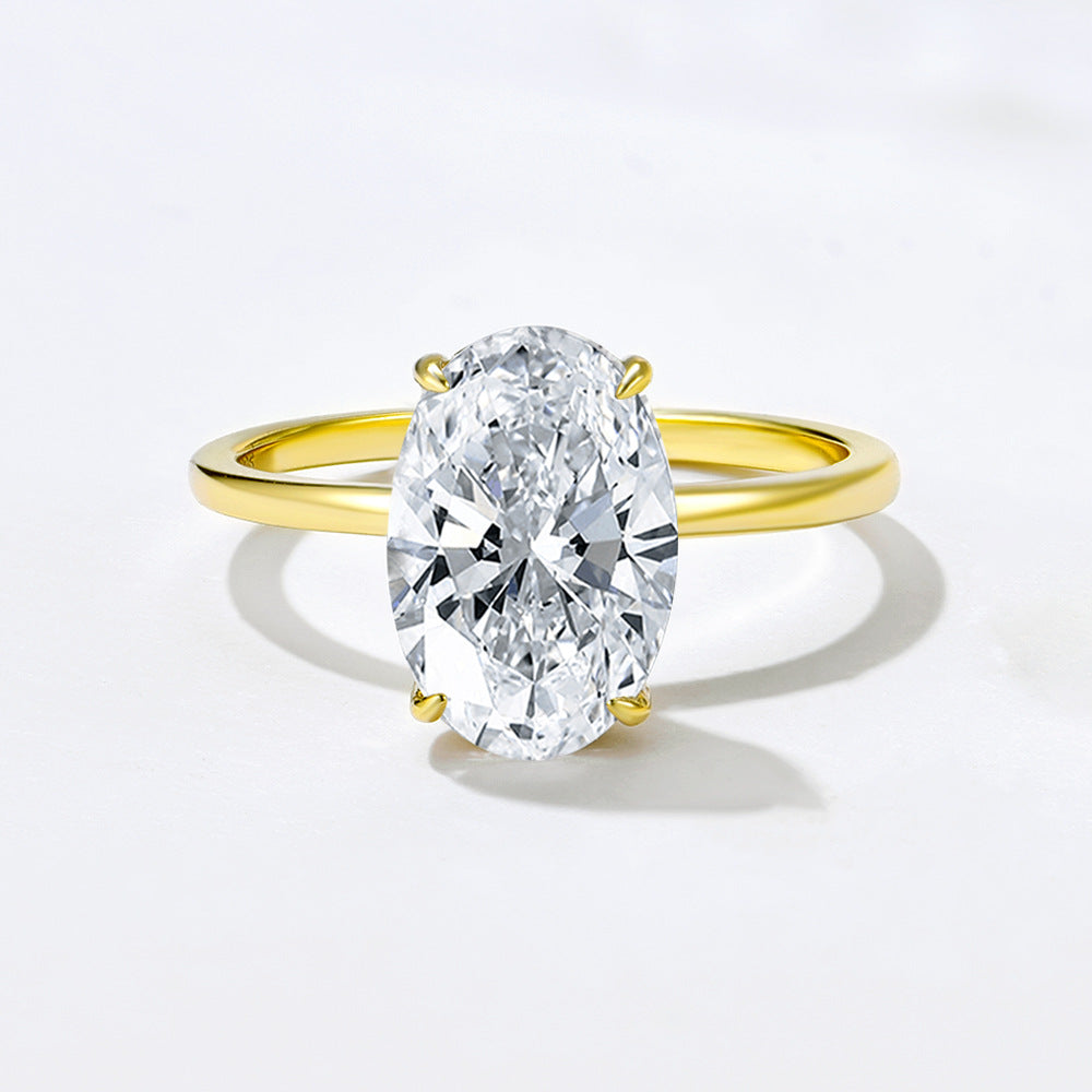 S925 Sterling Silver Oval 4.5 Carat Crushed Ice Cut 5A Cubic Zirconia Ring Set