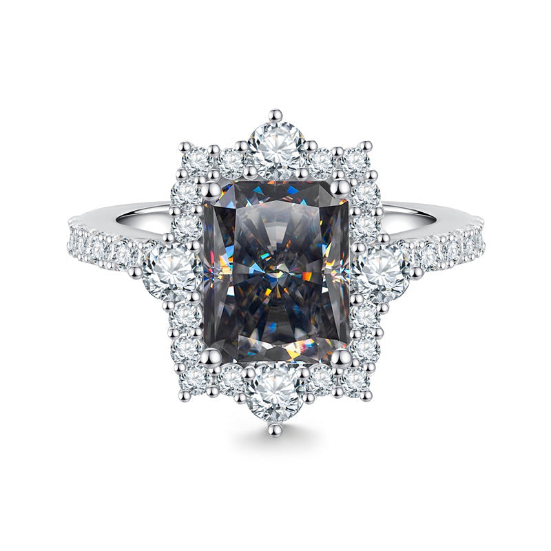 Luxury 4-Carat Moissanite Cluster Ring, 925 Sterling Silver Engagement & Wedding Band with Diamond Accents