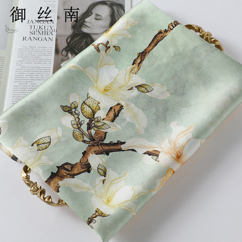 100% Mulberry Silk Scarf - Premium Floral Crepe Satin Long Wrap for Women