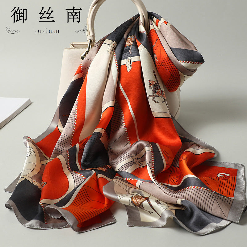 100% Mulberry Silk Scarf - Premium Floral Crepe Satin Long Wrap for Women