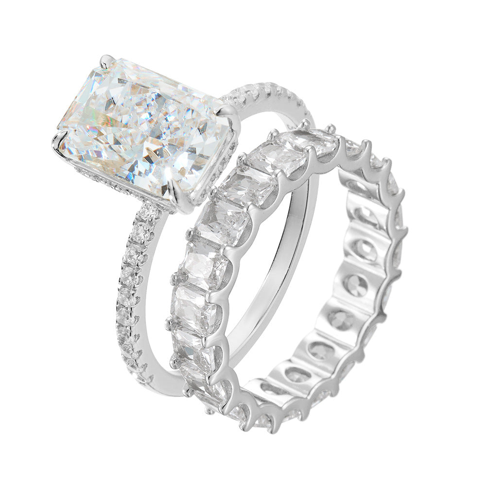 S925 Sterling Silver Square Cut 5A Cubic Zirconia Ring Set for Women, Minimalist Stackable Diamond Rings, Trendy Aesthetic Jewelry Gift