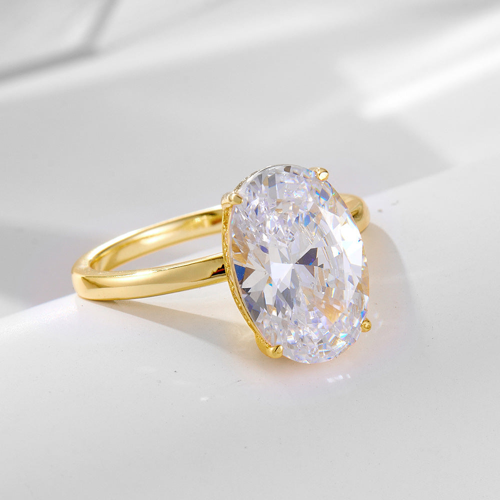 S925 Sterling Silver 4.5 CT Oval Cut 5A Cubic Zirconia Ring for Women, Premium Luxury 8x12mm Simulated Diamond Statement Ring, High Quality Fine Jewelry