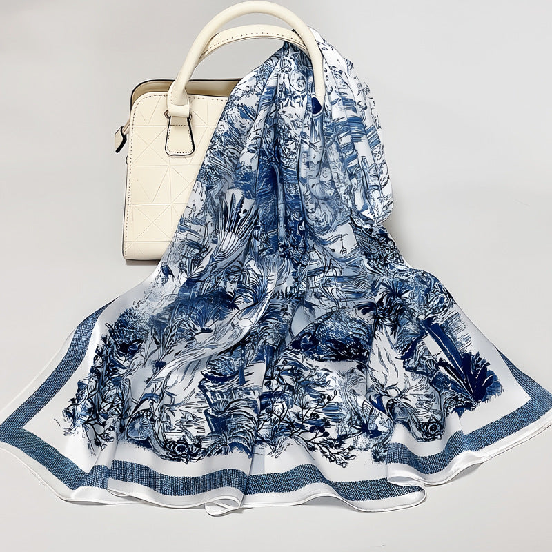 100% Mulberry Silk Scarf - Premium Floral Crepe Satin Long Wrap for Women
