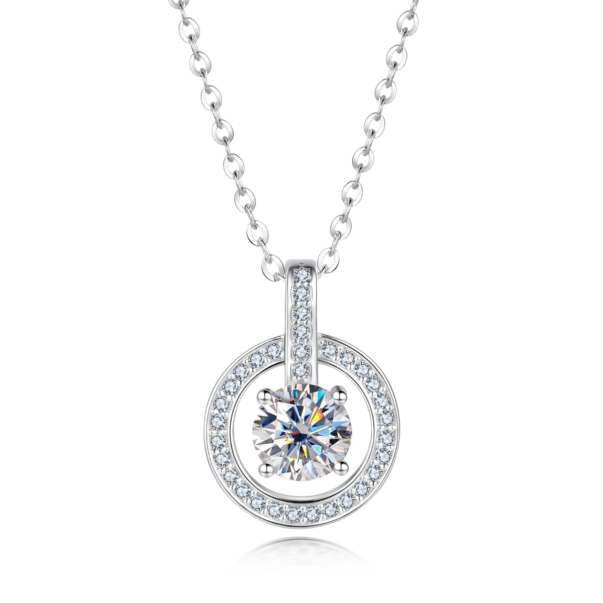 Round Cut Halo Moissanite Pendant Necklace