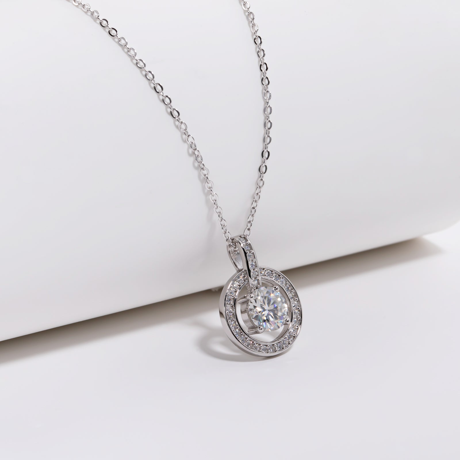 Round Cut Halo Moissanite Pendant Necklace