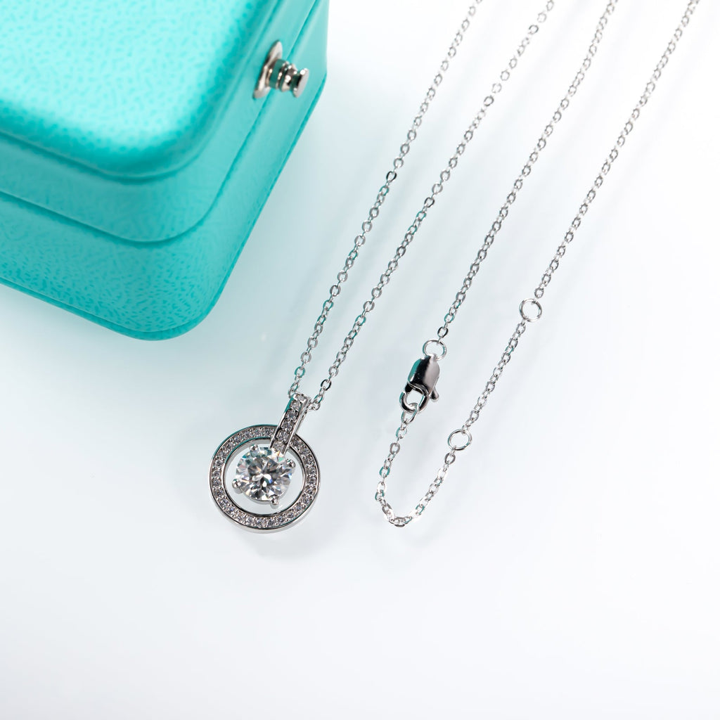 Round Cut Halo Moissanite Pendant Necklace