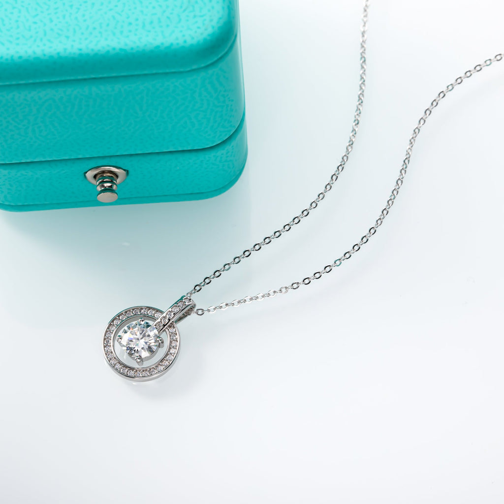 Round Cut Halo Moissanite Pendant Necklace