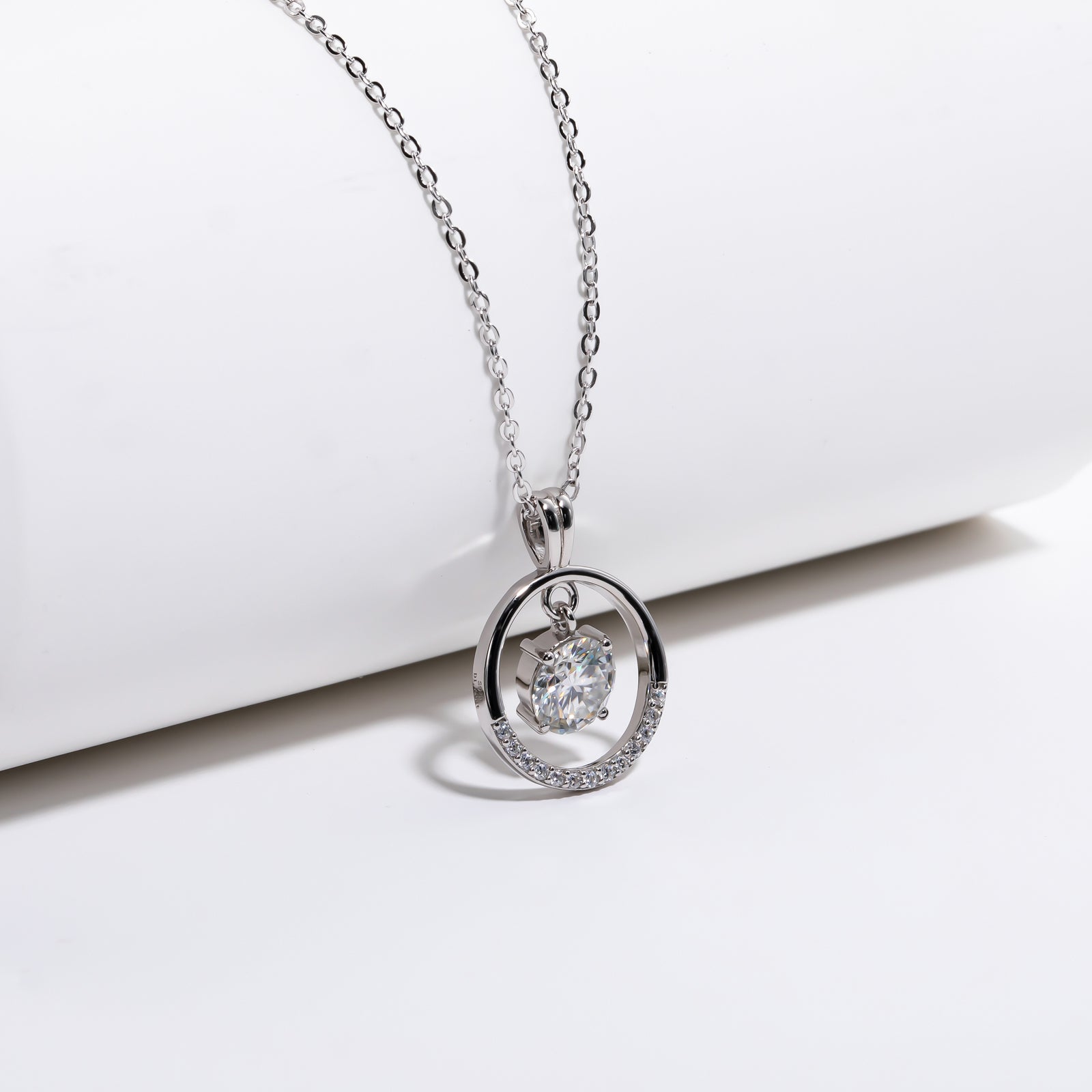 Round Cut Half Circle Moissanite Pendant Necklace