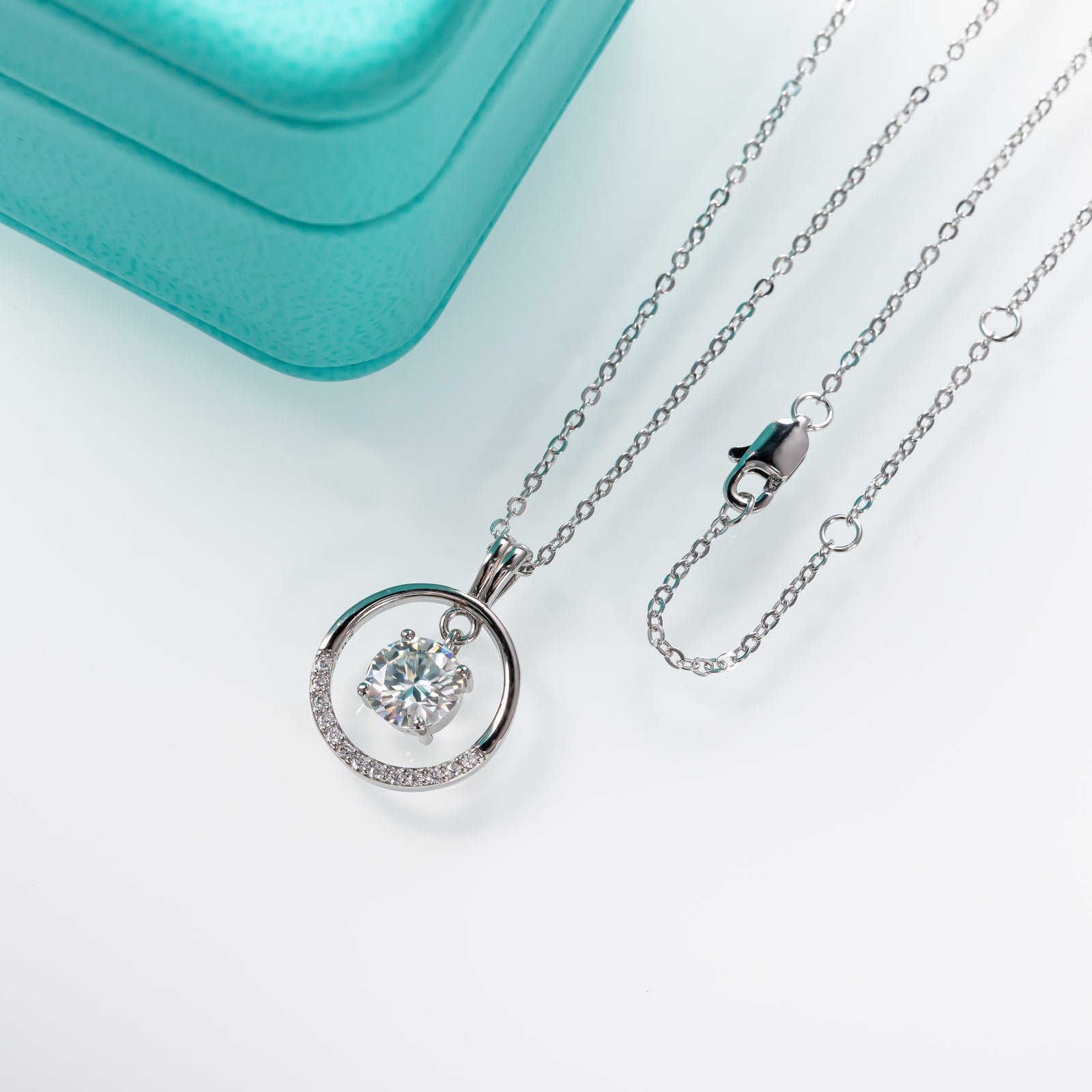 Round Cut Half Circle Moissanite Pendant Necklace