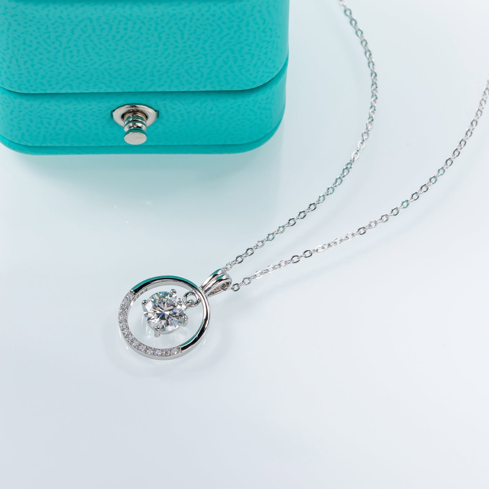Round Cut Half Circle Moissanite Pendant Necklace