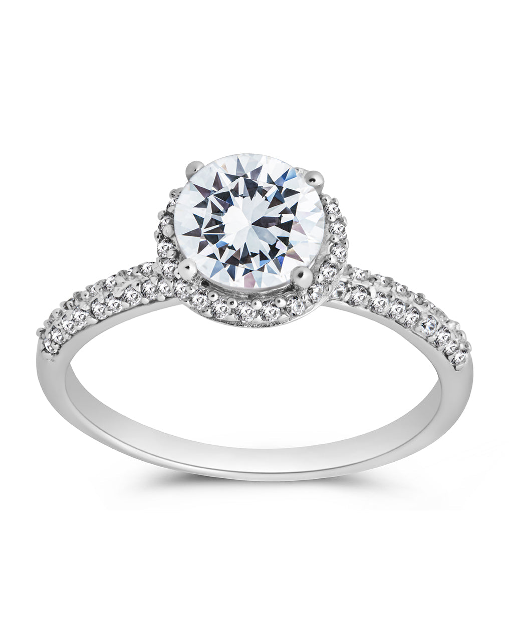 Sterling Silver Round Brilliant CZ Ring with Bead Set Border