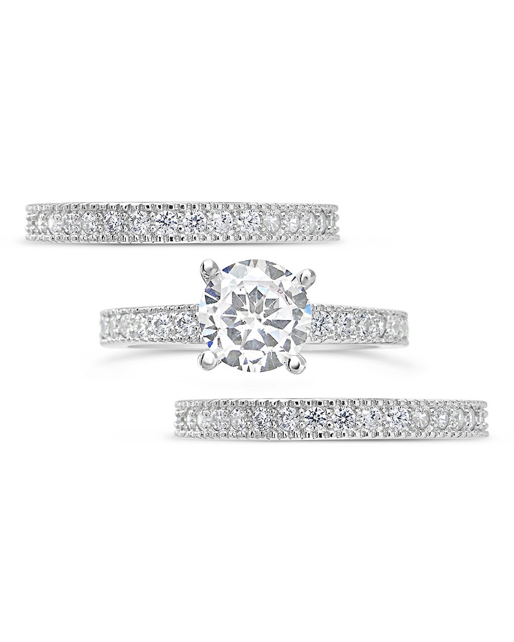 Sterling Silver Brilliant CZ with 2 Bands