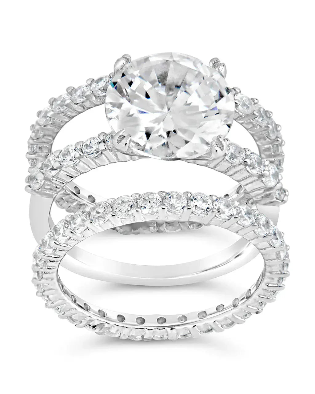 Sterling Silver Brilliant Engagement Ring Set of 3