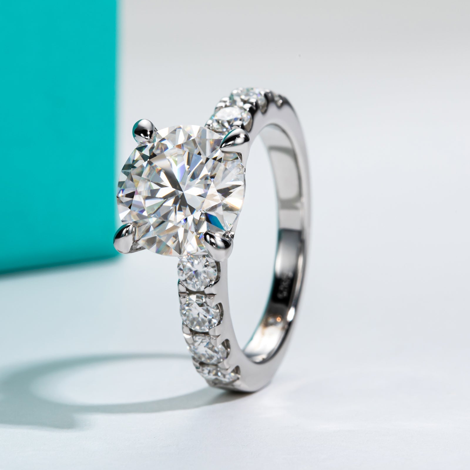 Round Cut Pavé Moissanite Engagement Ring (4.3cttw)