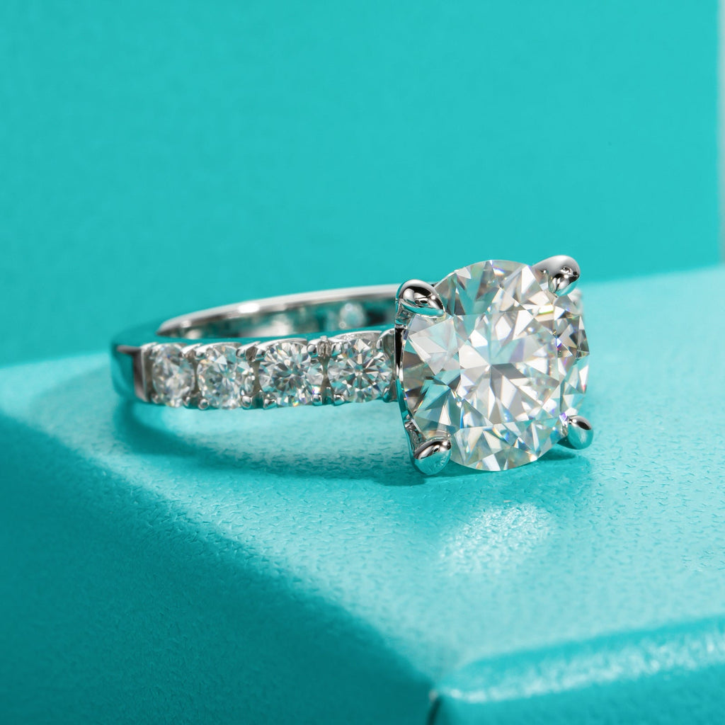 Round Cut Pavé Moissanite Engagement Ring (4.3cttw)
