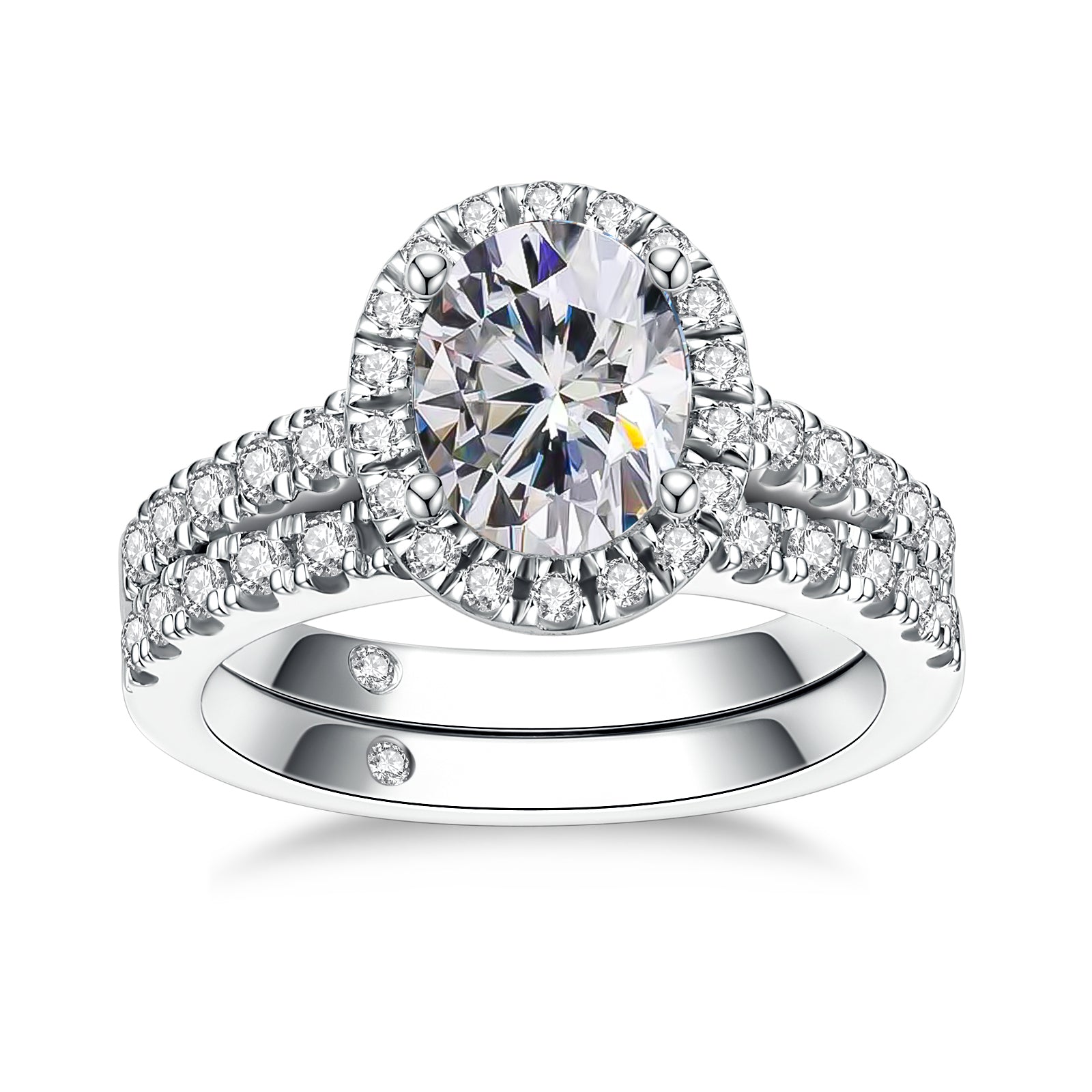 Oval Cut Halo Moissanite Engagement Ring Bridal Set (2 ct)