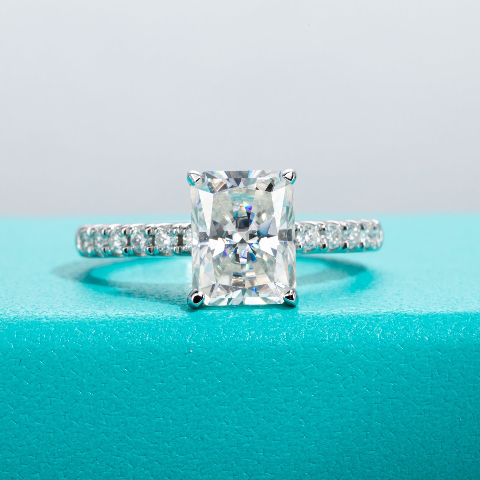 Radiant Cut Pavé Moissanite Engagement Ring (3ct)