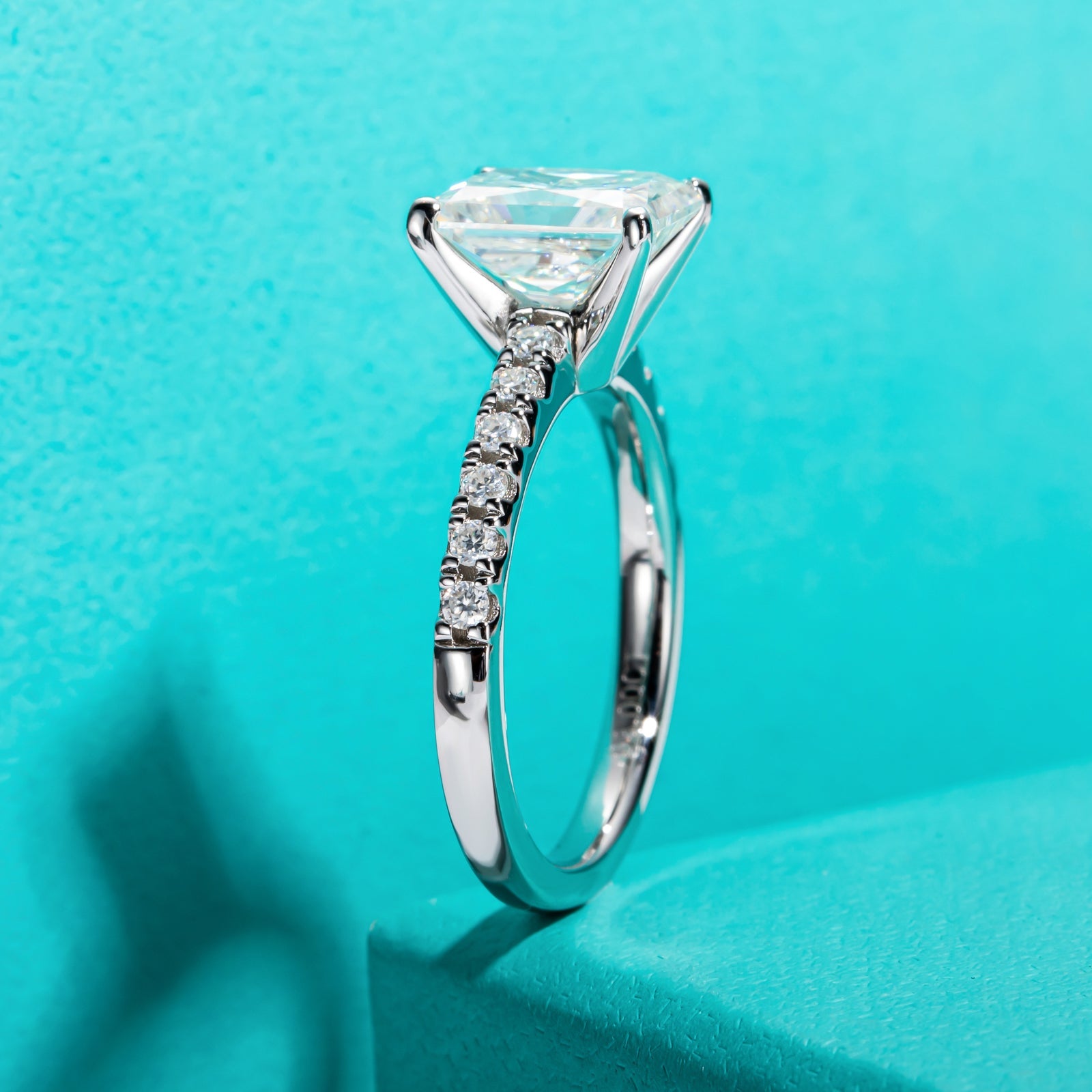 Radiant Cut Pavé Moissanite Engagement Ring (3ct)