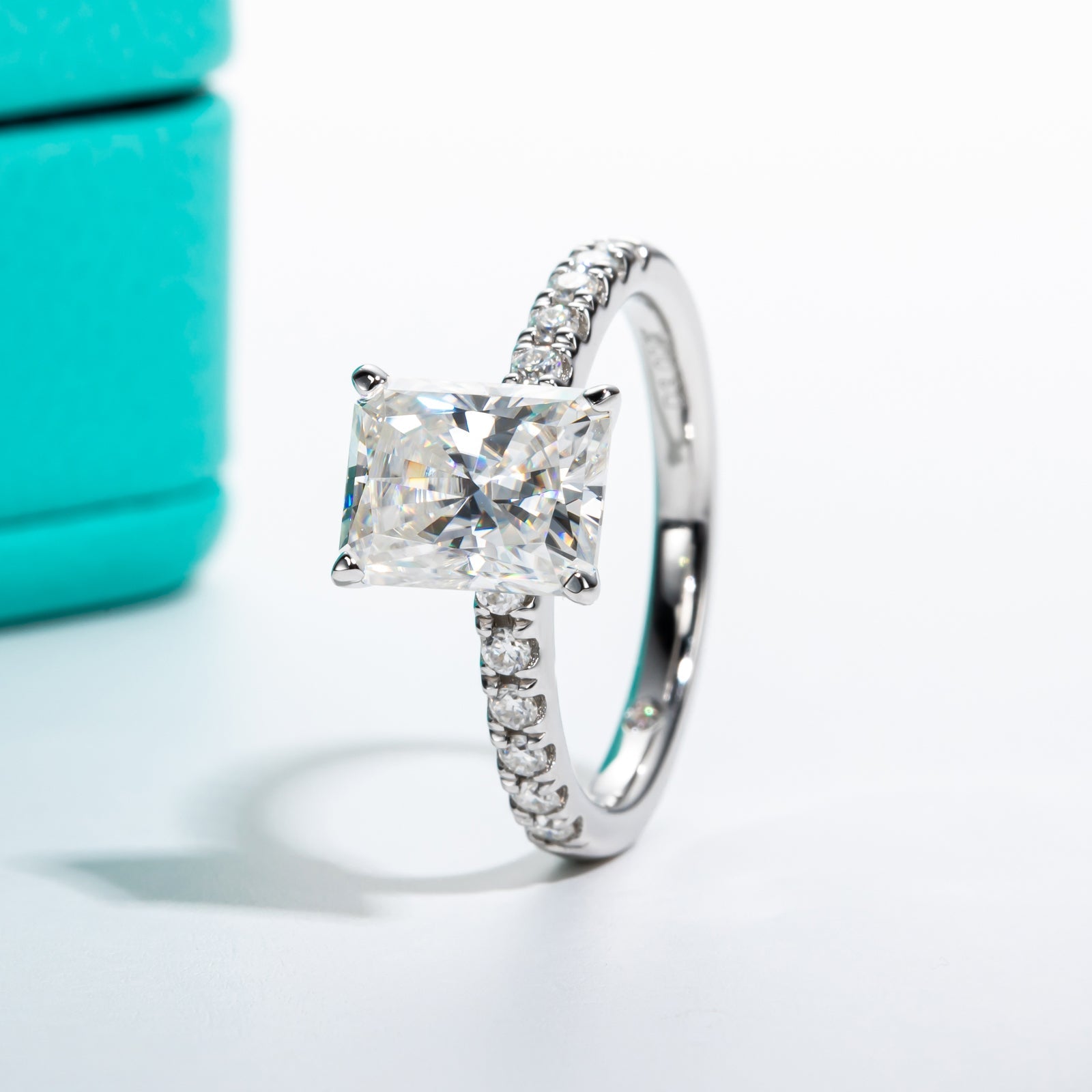 Radiant Cut Pavé Moissanite Engagement Ring (3ct)