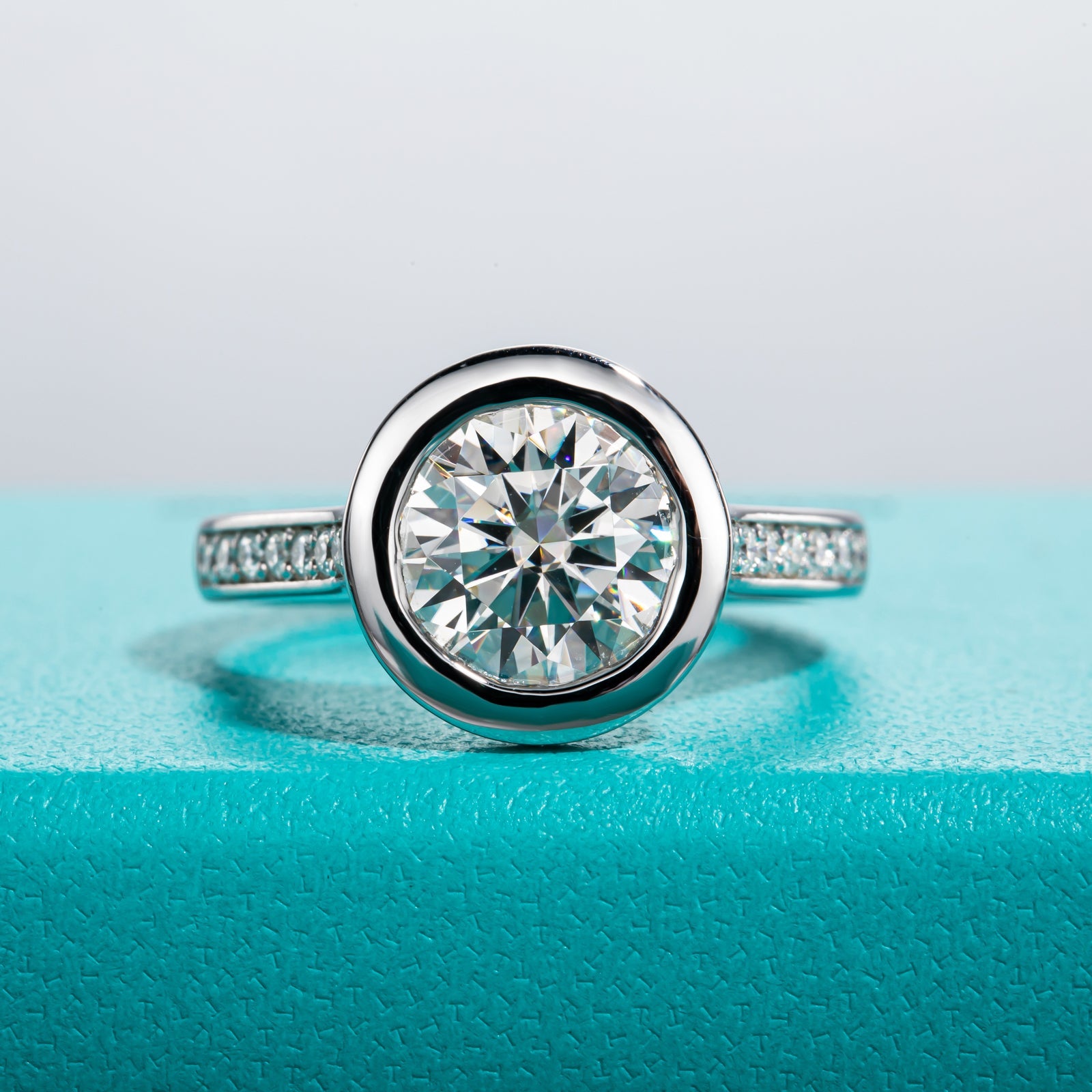 Round Cut Bezel Moissanite Engagement Ring (3 ct)