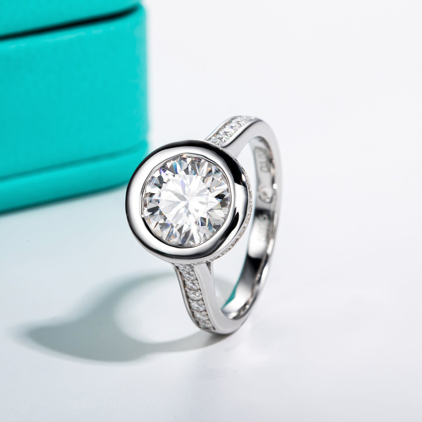 Round Cut Bezel Moissanite Engagement Ring (3 ct)