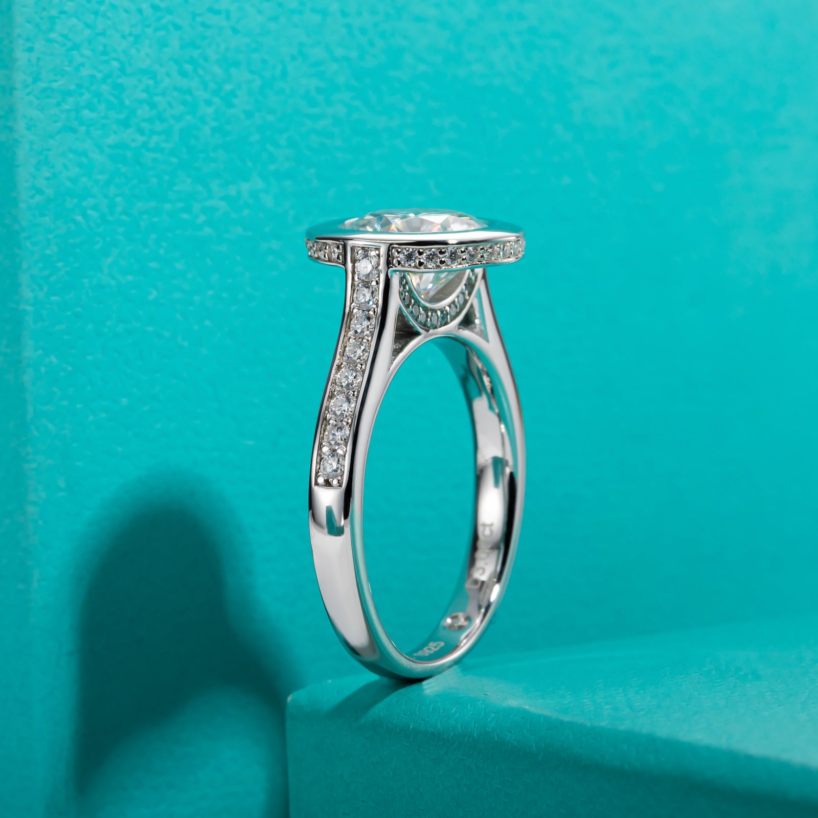 Round Cut Bezel Moissanite Engagement Ring (3 ct)