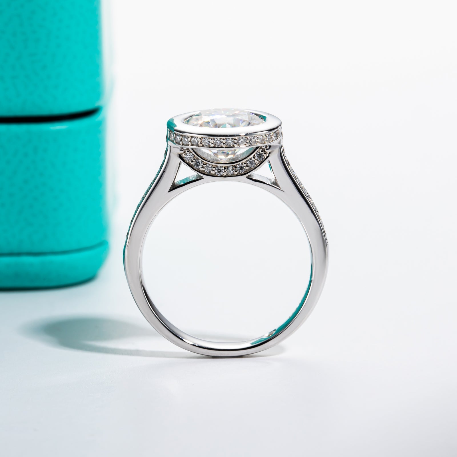 Round Cut Bezel Moissanite Engagement Ring (3 ct)