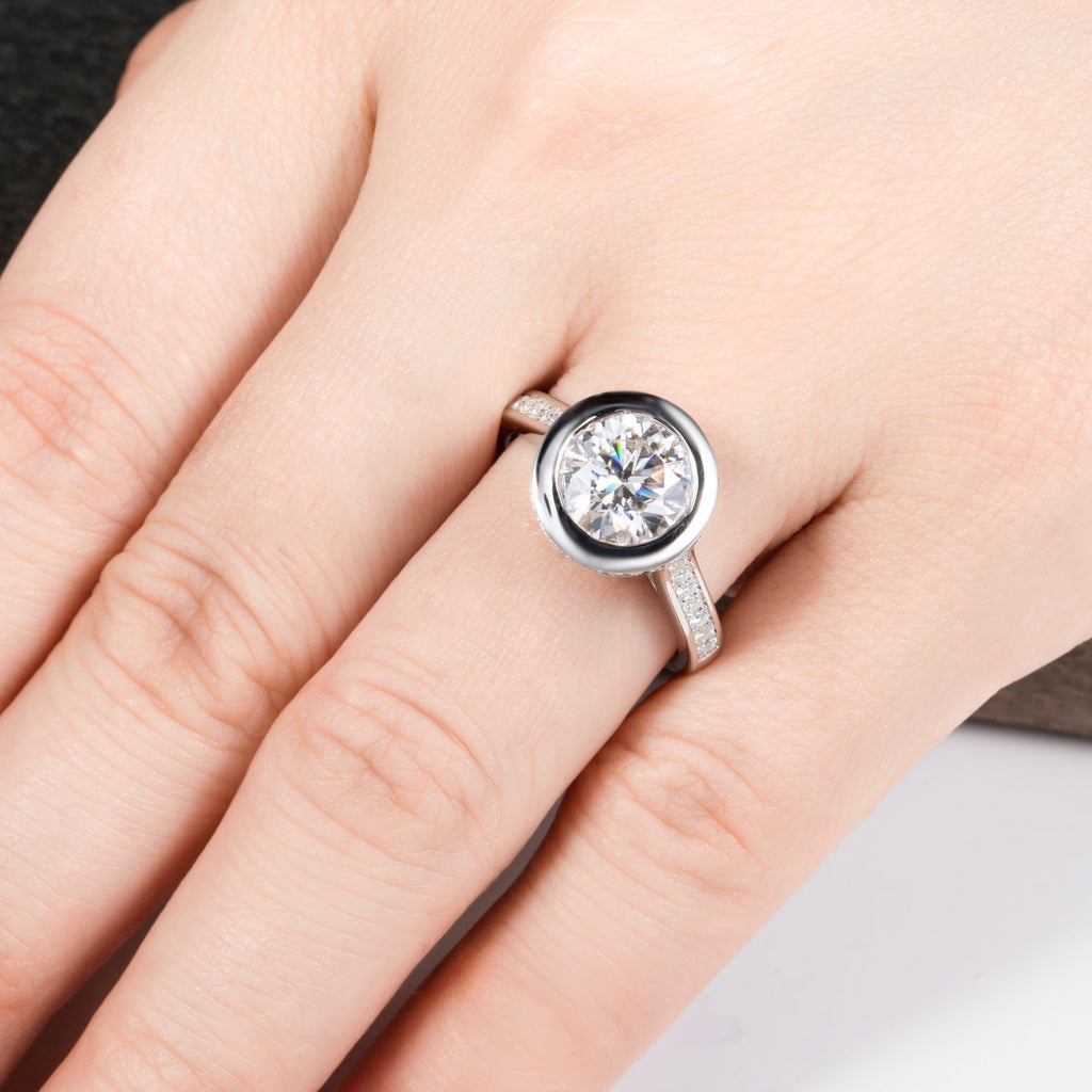 Round Cut Bezel Moissanite Engagement Ring (3 ct)