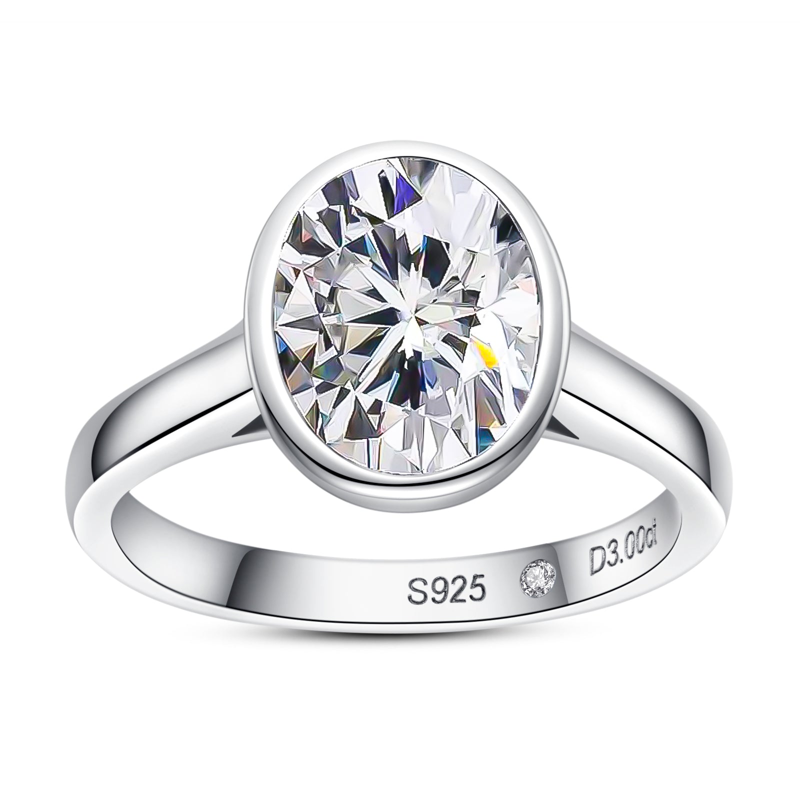 Oval Cut Bezel Moissanite Engagement Ring (3 ct)