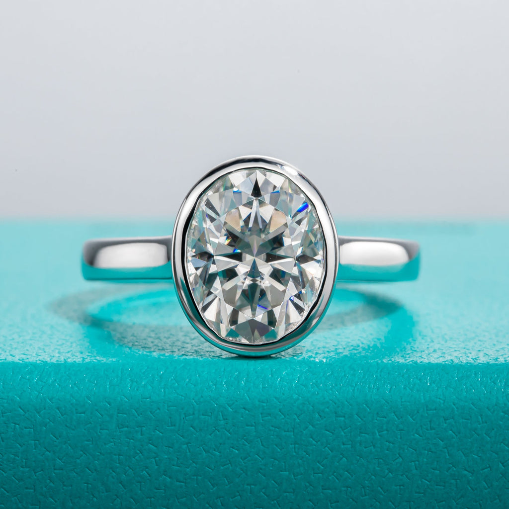 Oval Cut Bezel Moissanite Engagement Ring (3 ct)