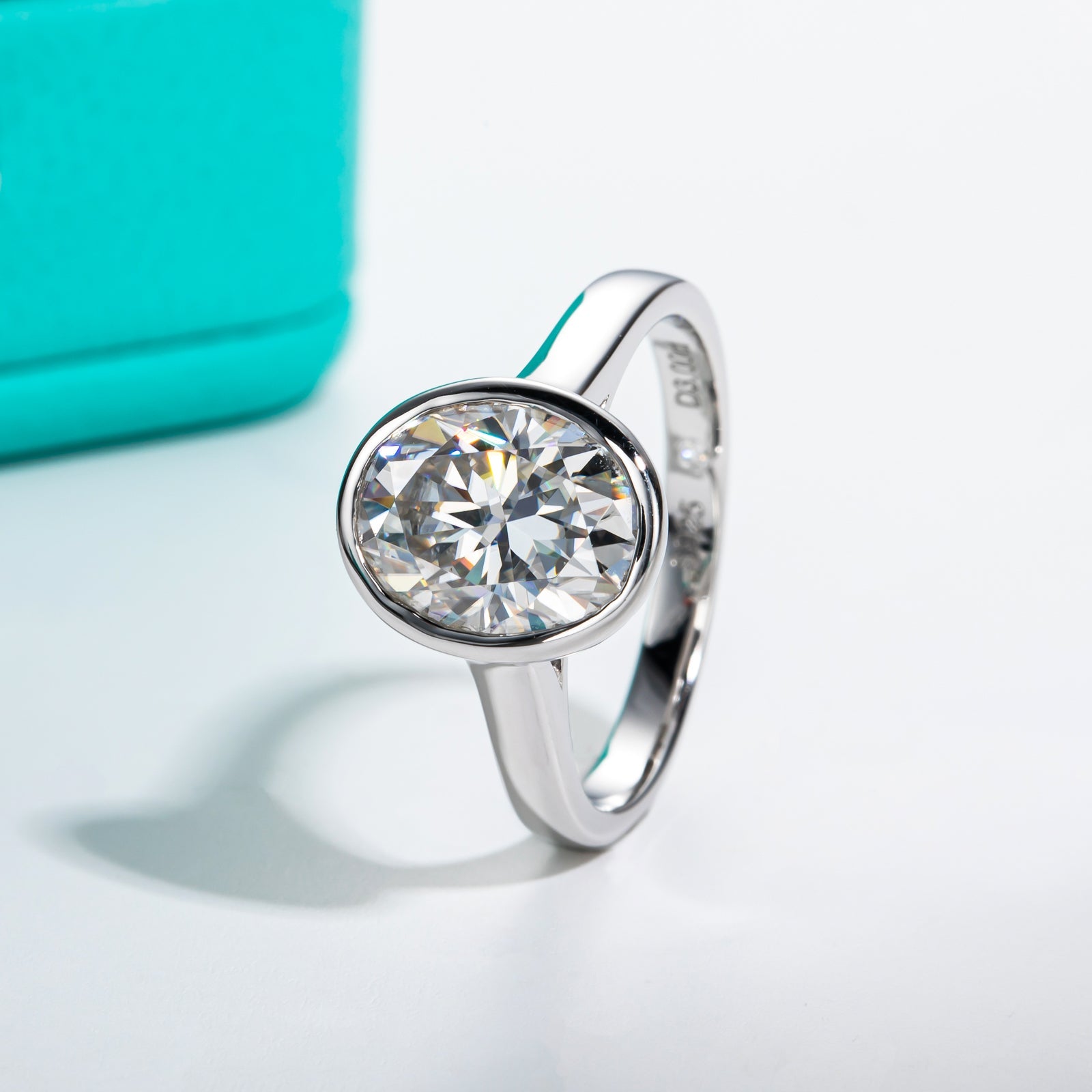 Oval Cut Bezel Moissanite Engagement Ring (3 ct)