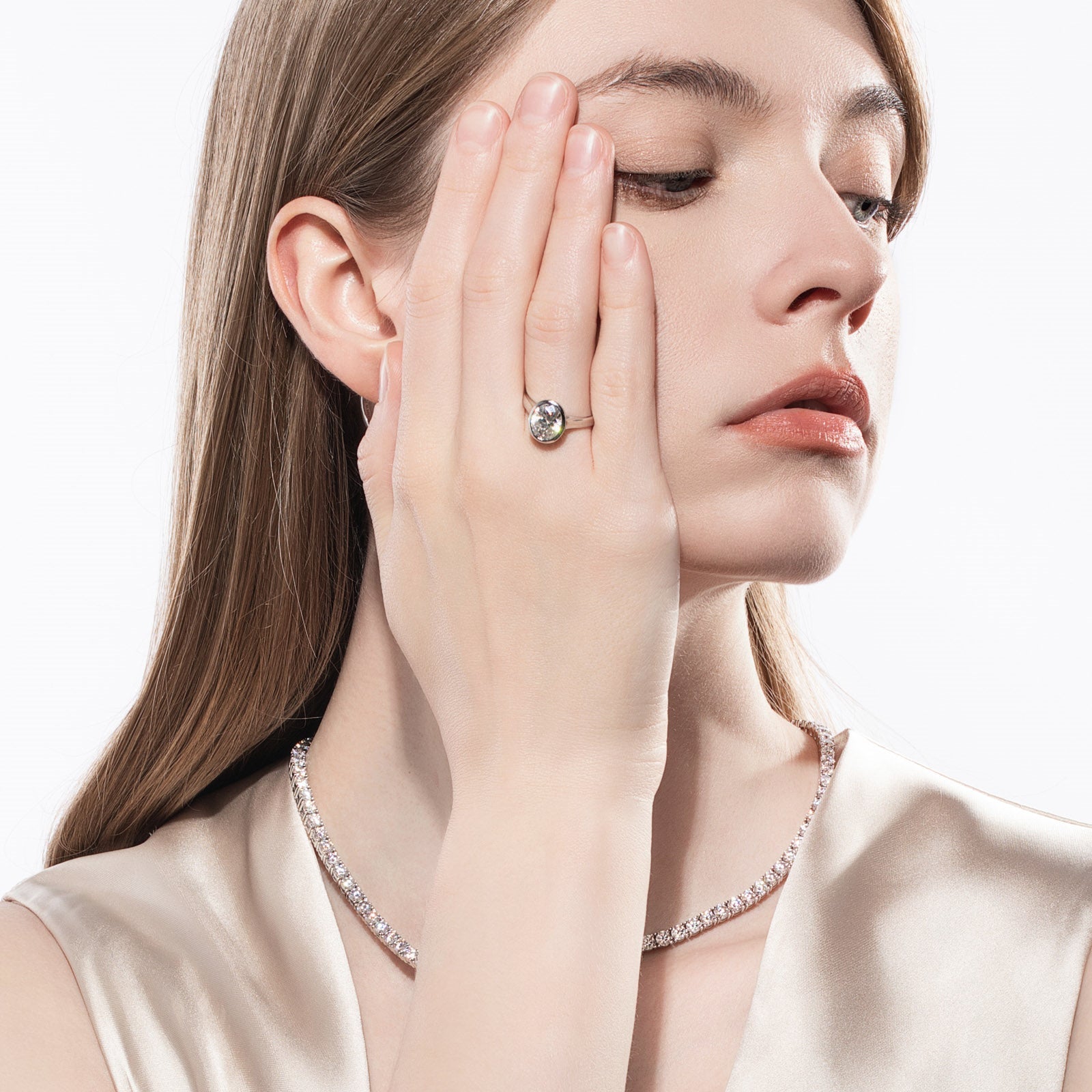 Oval Cut Bezel Moissanite Engagement Ring (3 ct)