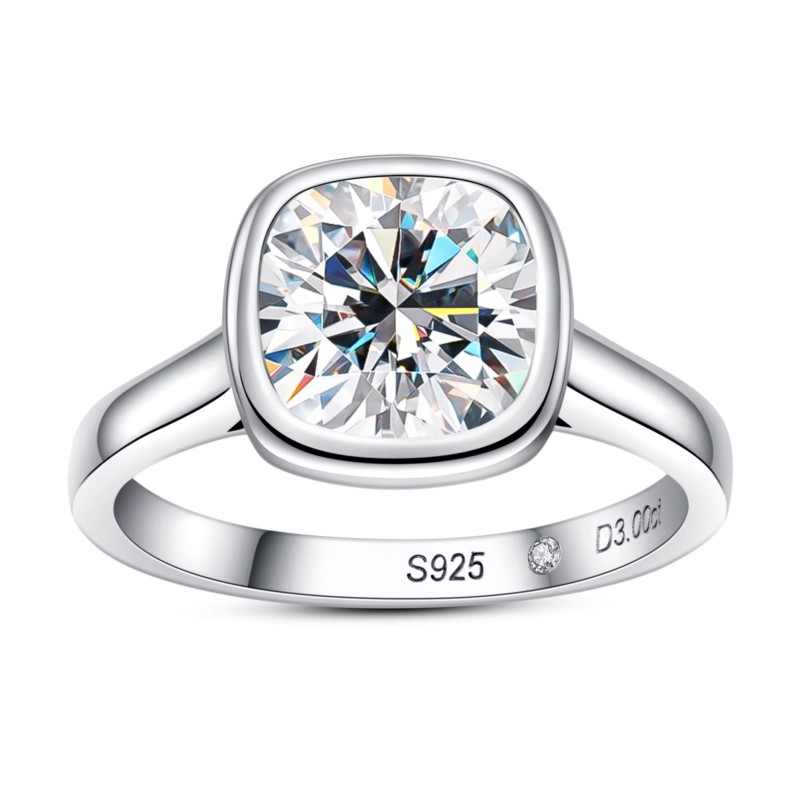 Cushion Cut Bezel Moissanite Engagement Ring (3 ct)
