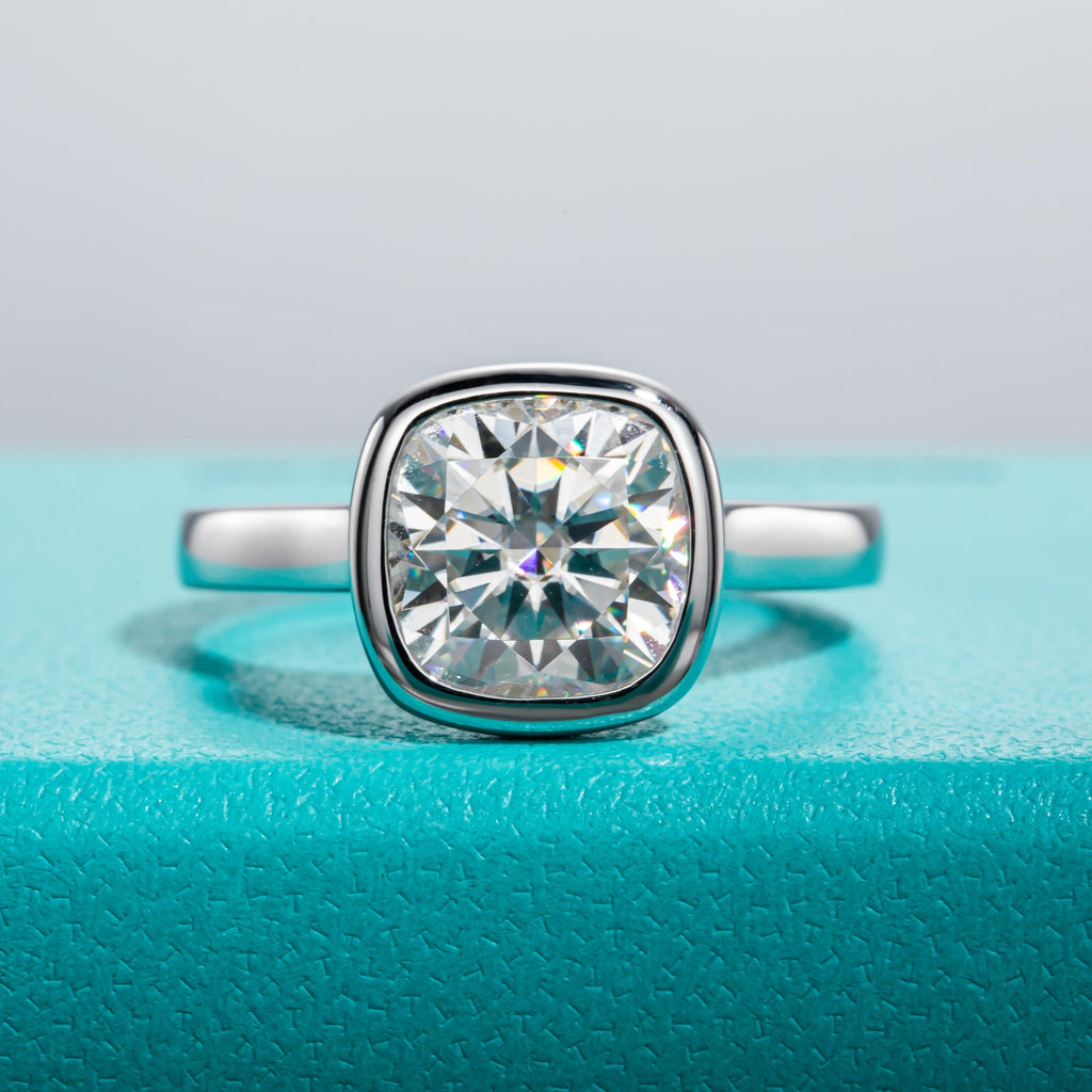 Cushion Cut Bezel Moissanite Engagement Ring (3 ct)