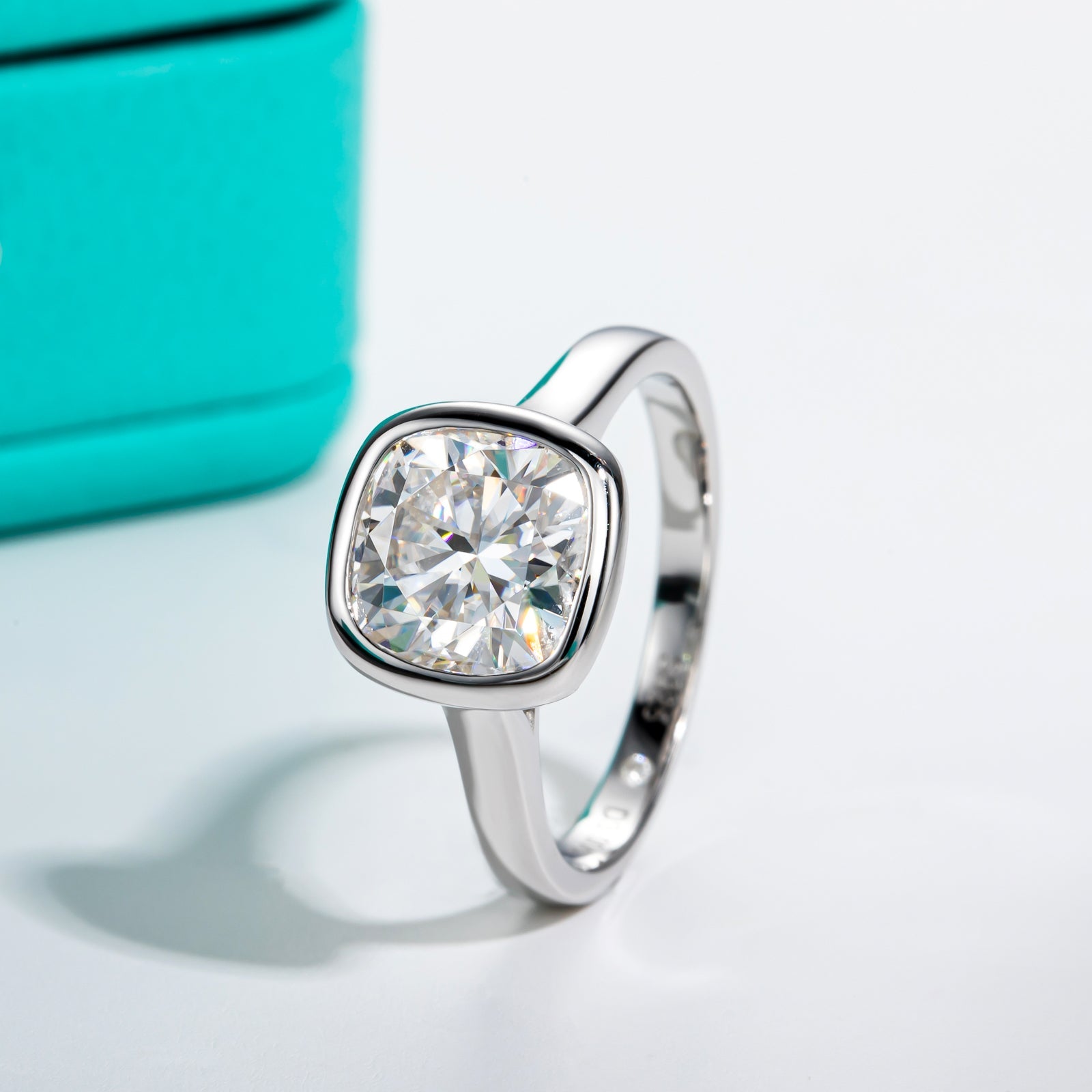 Cushion Cut Bezel Moissanite Engagement Ring (3 ct)