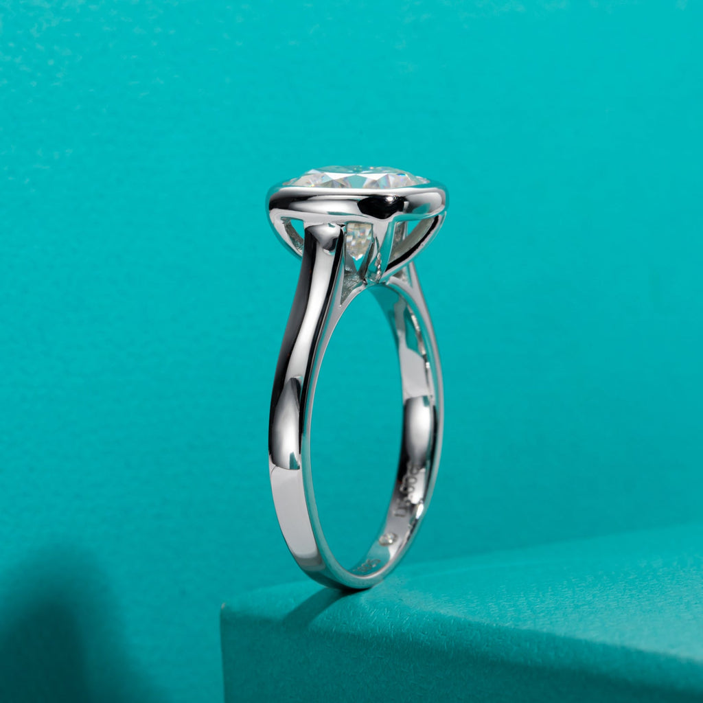 Cushion Cut Bezel Moissanite Engagement Ring (3 ct)